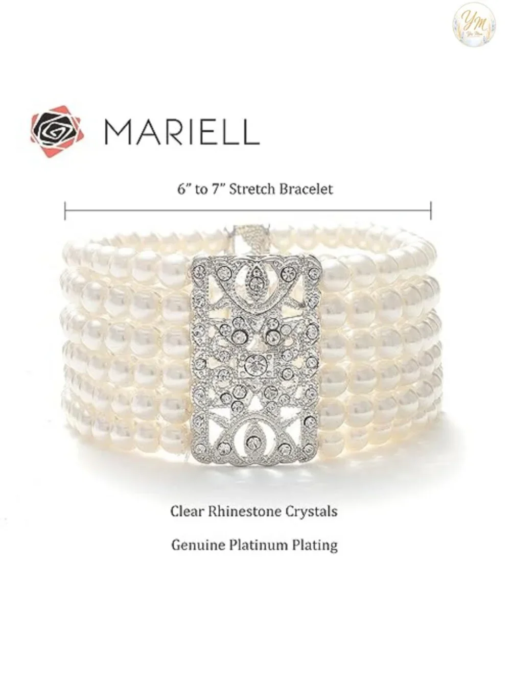 Vintage Art Deco Crystal and Pearl Stretch Cuff Bracelet, Simulated Pearls,